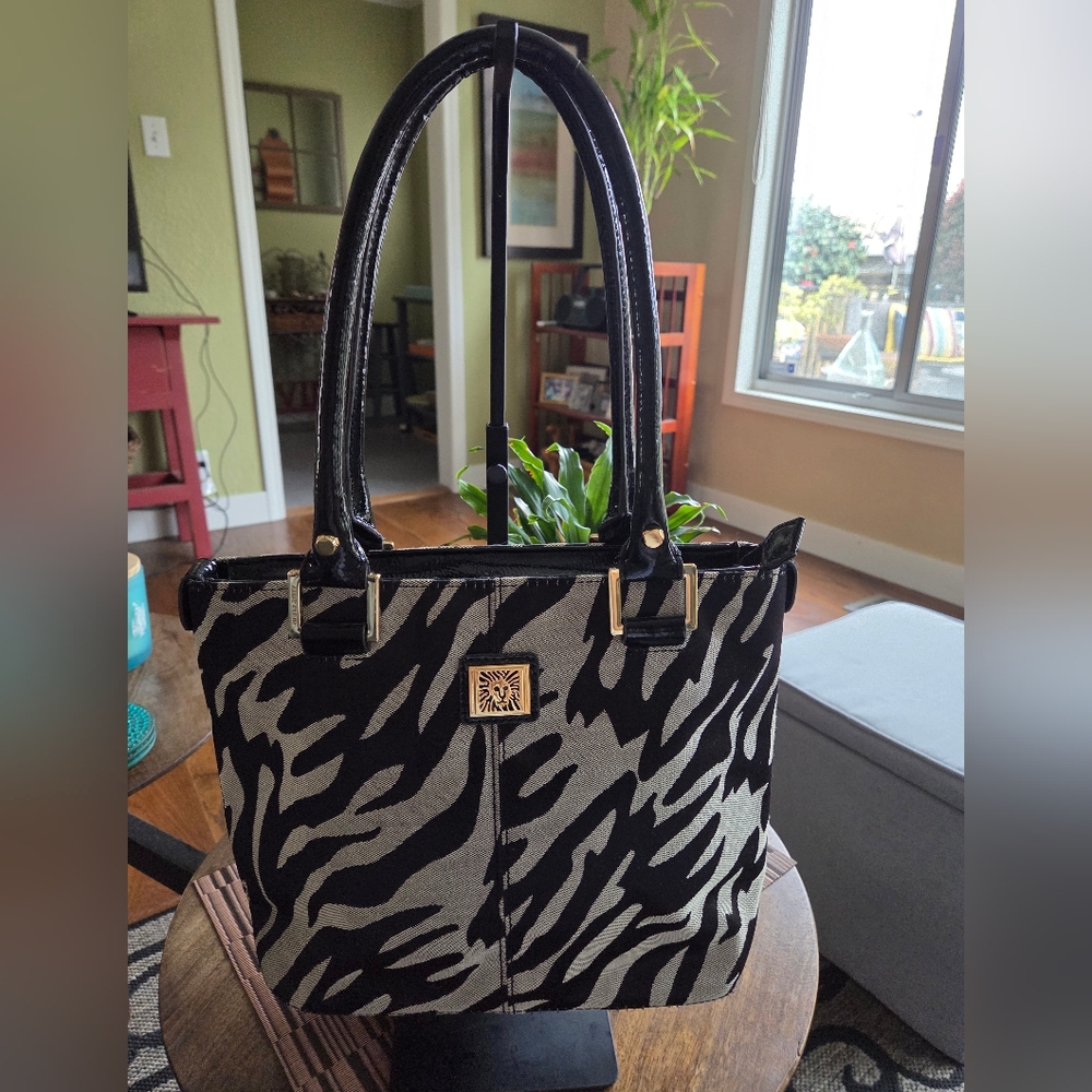Anne Klein Small Black and Gray Zebra Tote
